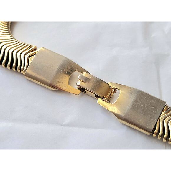 Gold Necklace Thick Chunky Herringbone Vintage Statement MCM Mid-Century Modern - Picture 4 of 10